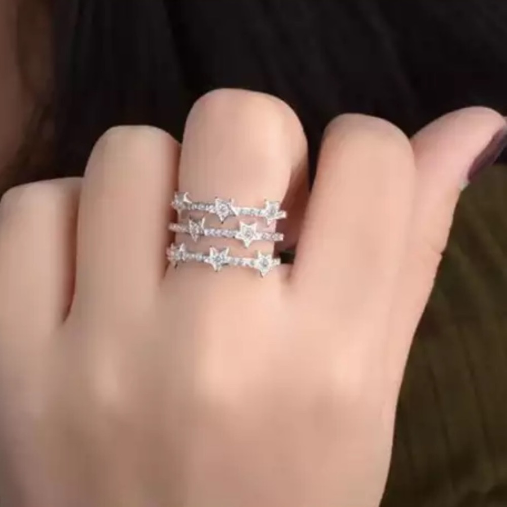 925 SILVER DIAMOND MULTI LAYER ADJUSTABLE RING, CUTE RING, SHINY RING. - Picture 4 of 7